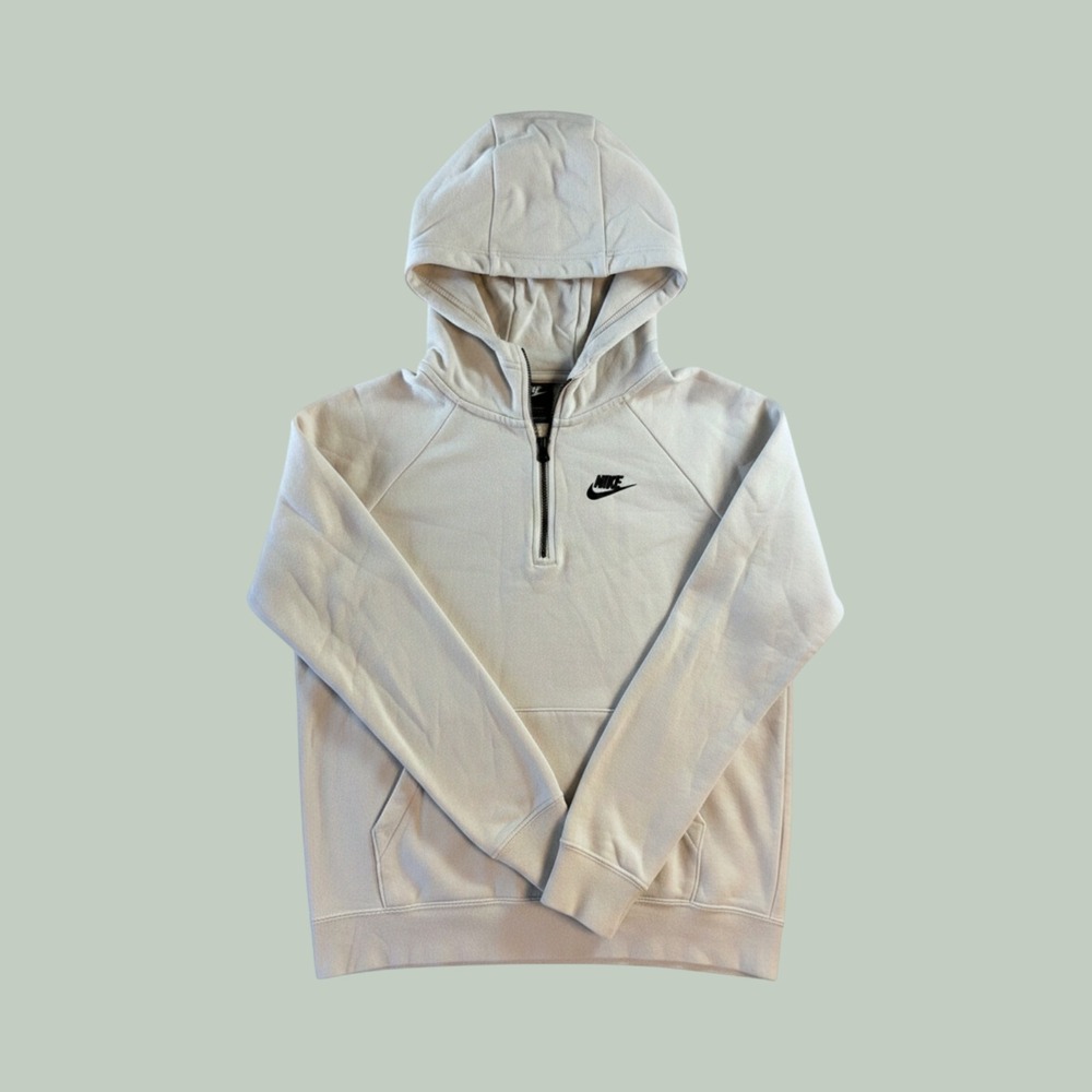 Nike Sportswear Quarter Zip Hoodie Sandrift Inverted Logo Mens Small CU4107-072